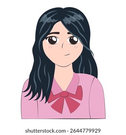 Portrait of Teenage Girl in School Uniform. Anime Avatar for Poster, Cover Or Banner