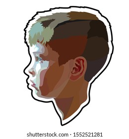 Portrait of a teenager boy in profile. Portrait of a boy in profile on a white background.