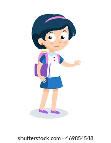 Portrait of teenager girl with school backpack. Vector illustration.