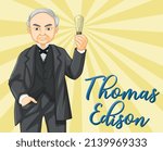 Portrait of Thomas Edison in cartoon style illustration