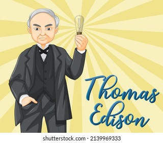 Portrait of Thomas Edison in cartoon style illustration