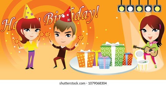 Portrait of three people celebrating a birthday