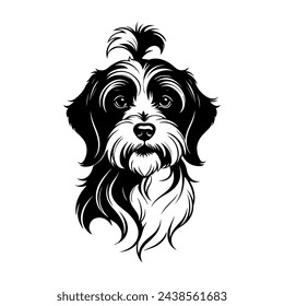 Portrait of a Tibetan Terrier Dog Vector isolated on white background, Dog Silhouettes.