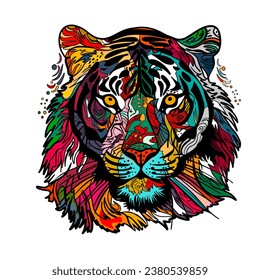Portrait of a tiger. Growling Tiger. Multicoloured divorces. Abstract portrait 