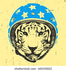 Portrait of Tiger with Helmet. Vector