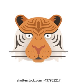 Portrait of a tiger made in trendy flat style vector. African animal. Safari label or t-shirt design with cute animal character.