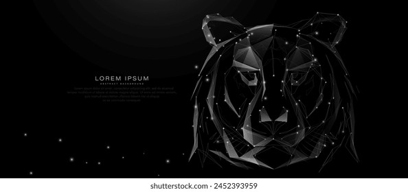 Portrait of a Tiger on black background. Low polygonal, wireframe, and mesh illustration