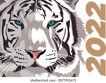 A portrait of a tiger, a symbol of the new year 2022 on the Chinese calendar. Vector graphics.