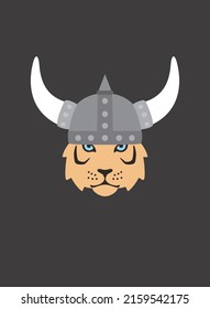 Portrait of tiger, wearing horn helmet, like viking soldier, cool style