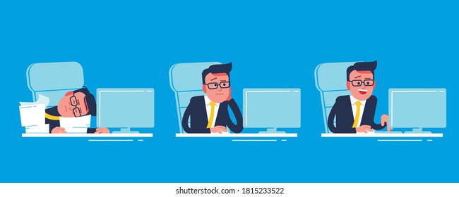 Portrait of tired, exhausted, falling asleep, overtired businessman. Thinking, thoughtful, un confident, puzzled manager.