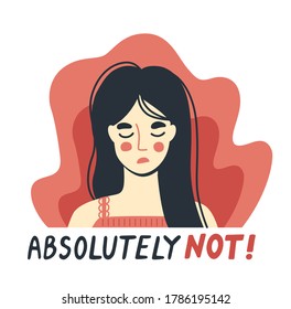 Portrait of a tired exhausted refusing woman saying no. Absolutely not quote. Hand-drawn character. Vector flat illustration. svg