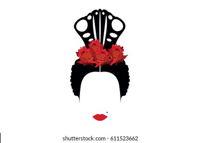 Portrait of traditional Latin or Spanish woman in modern representation, flamenco dancer, Vector illustration transparent background