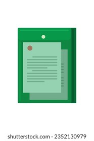 Portrait transparent plastic envelope containing letter. Simple flat illustration.