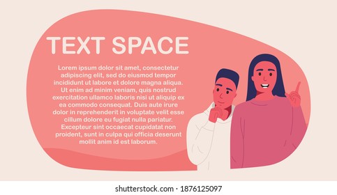 Porträt von zwei jungen Leuten, einem Jungen und einem Mädchen. Ein junges Paar denkt über etwas nach. Ich dachte über die Idee nach. Platz für Text, Kopienraum, Bannerdesign