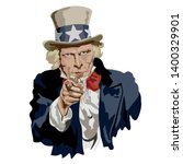 Portrait of Uncle Sam, historical character and famous symbol of the United States. He addresses himself to the American citizen so that he serves his homeland, pointing at him with an authoritarian a