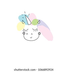 Portrait of a unicorn on a white background. Doodle. Humanized animal. Cartoon character.