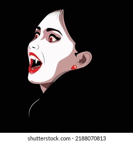 Portrait Of A Vampire Woman With Red Eyes And Lips, Black Hair.