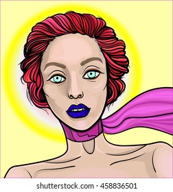 portrait vector of beauty woman with blue eyes and hairstyle red hair