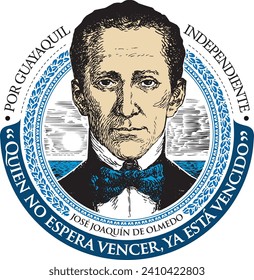 Portrait vector of José Joaquín de Olmedo, patriot of the independence of Guayaquil. Engraving, vintage, vector.