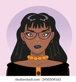 Un diseño de Vector de retrato de una hermosa mujer negra. Mujer negra con tatuaje. Mujer negra en el maquillaje. Magia de chica negra.