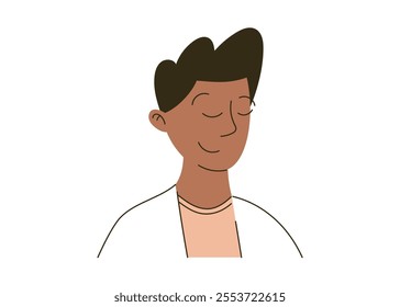 Portrait vector flat cartoon isolated illustration of a smiling medical professional, showcasing a calm and approachable demeanor. African American male doctor.