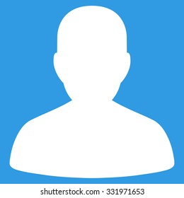 Portrait vector icon. Style is flat symbol, white color, rounded angles, blue background.