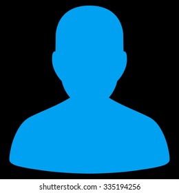 Portrait vector icon. Style is flat symbol, blue color, rounded angles, black background.