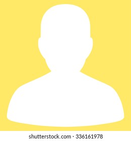 Portrait vector icon. Style is flat symbol, white color, rounded angles, yellow background.