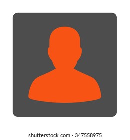 Portrait vector icon. Style is flat rounded square silver button with orange symbol, white background.