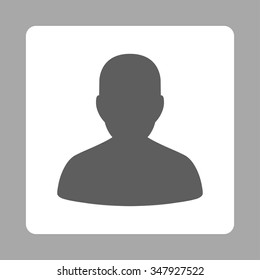 Portrait vector icon. Style is flat rounded square button, dark gray and white colors, silver background.