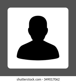 Portrait vector icon. Style is flat rounded square button, black and white colors, gray background.