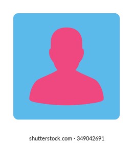 Portrait vector icon. Style is flat rounded square button, pink and blue colors, white background.