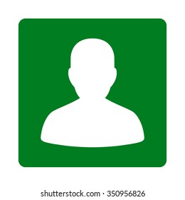 Portrait vector icon. Style is flat rounded square button, white and green colors, white background.