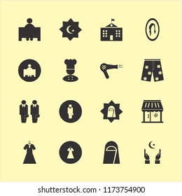 portrait vector icons set. with arab woman, businessman, university campus and shop in set