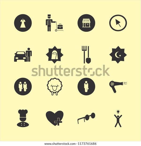 portrait vector icons set. with\
businessman, hair dryer, shop and businessmen in\
set