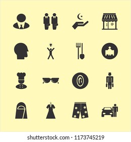 portrait vector icons set. with human head, shop, female mirror and hand islam sign in set