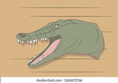 portrait vector illustration of a crocodile on colored background. Color drawing vector