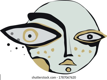 Portrait, vector illustration. Picasso. Qualify opinion, the bulk of the eye. On a transparent background.The face of the moon.round