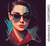 Portrait vector illustration of a stylish young girl wearing sunglass.