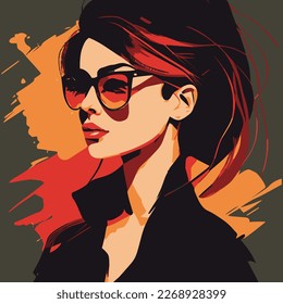 Portrait vector illustration of a stylish young girl wearing sunglass.