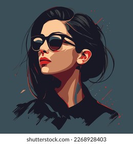 Portrait vector illustration of a stylish young girl wearing sunglass.