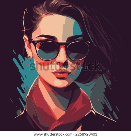 Portrait vector illustration of a stylish young girl wearing sunglass.