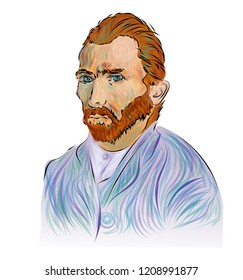 Portrait of Vincent van Gogh. Famous Dutch post-impressionist painter. Perfect for home decor such as posters, wall art, tote bag, t-shirt print, sticker, post card.