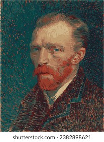 Portrait of Vincent Van Gogh vector. 3 colors Silhouette.
(1853-1890) Dutch post-impressionist painter known for "Starry Night". Mental health struggles influenced his work.