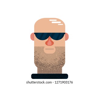 Portrait to waist of young bearded man with short brown hair isolated on white background - cartoon male character in blue t-short for avatar or placeholder in vector illustration bald