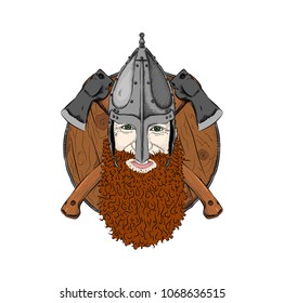 Portrait of warrior in armor. Can be used for printing on T-shirts, flyers and stuff. Vector illustration