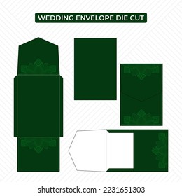 Portrait wedding envelope die cut template with sample ornament