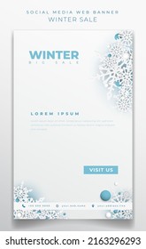 Portrait white banner with snowflakes for winter day design