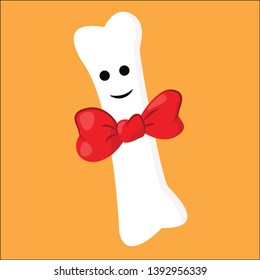 Portrait of a white bone wearing a red bowtie around its neck is smiling over an orange background  vector  color drawing or illustration