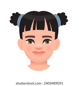 Portrait of a white little girl. The avatar of a smiling child. Vector illustration on a white background.